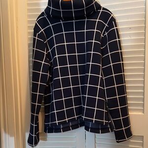 J. Crew Blue and White Cowl Neck Sweater with Geometric Pattern
